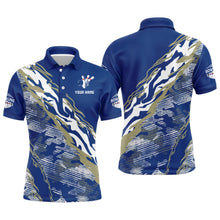 Load image into Gallery viewer, Custom Bowling Shirt for Men Blue Camo Bowling Jersey Flame Bowling Polo Shirt BDT261