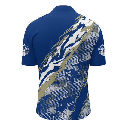 Custom Bowling Shirt for Men Blue Camo Bowling Jersey Flame Bowling Quarter-Zip Shirt BDT261