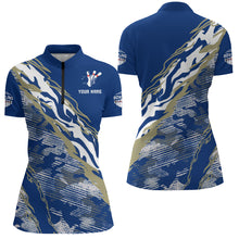 Load image into Gallery viewer, Custom Bowling Shirt for Women Blue Camo Bowling Jersey Flame Bowling Quarter-Zip Shirt BDT261