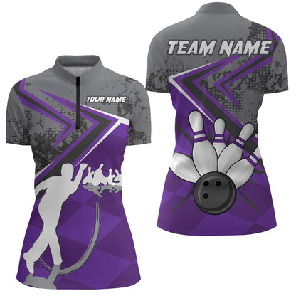 Custom Bowling Jersey For Women Bowling Quarter-Zip Shirt Team Bowling Short Sleeve BDT270