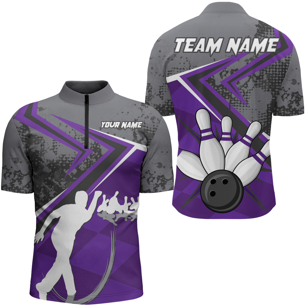 Custom Bowling Jersey For Men Bowling Quarter-Zip Shirt Team Bowling Short Sleeve BDT270