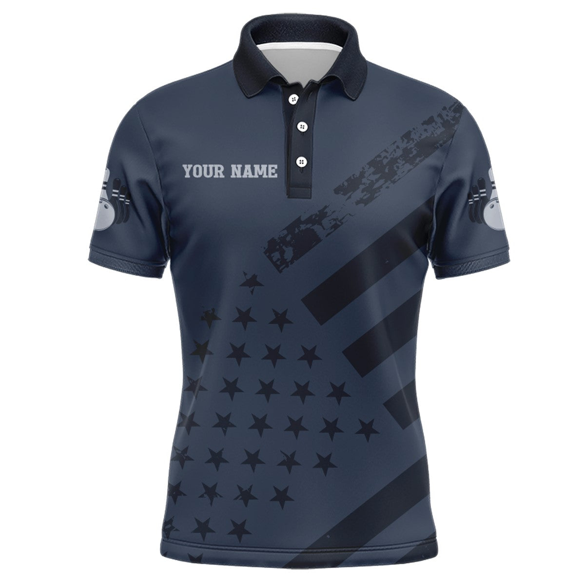 American Flag Bowling Polo Shirt Team Patriotic Bowling Jersey For Men Bowlers Short Sleeve BDT265