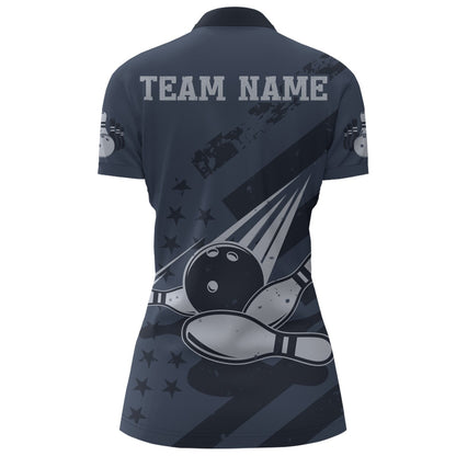 American Flag Bowling Quarter-Zip Shirt Team Patriotic Bowling Jersey Women Bowlers Short Sleeve BDT265