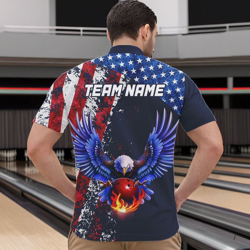 Custom US Flag Eagle Bowling Shirts American Bowling Jersey Men Women Patriotic MBL74