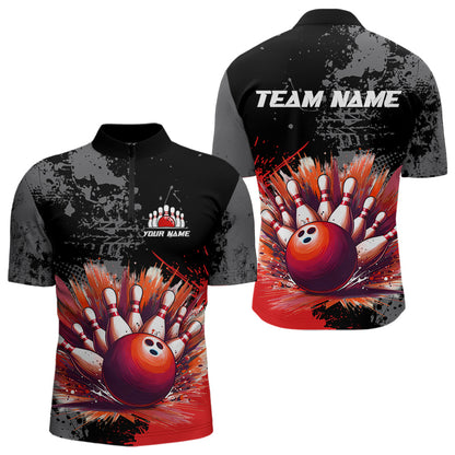 Custom Red Bowling Shirts for Men Women Team Bowling Polo and Quarter Zip for Bowler MBL75