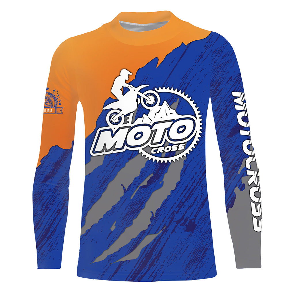 Personalized Motocross Jersey UPF30+ Dirt Bike Off-Road Kid Men Women Motocross Shirt Orange Blue XM18