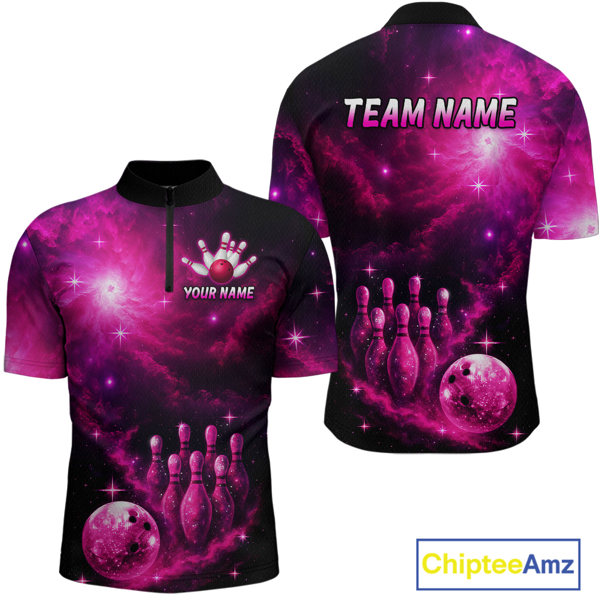 Custom Pink Galaxy Bowling Shirts for Women Men Bowling Jersey for Team Bowl Outfit MBL124