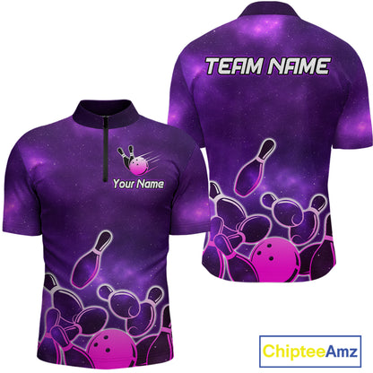 Purple Neon Bowling Shirts for Women Men Custom Team Bowling Polo & Quarter Zip MBL127