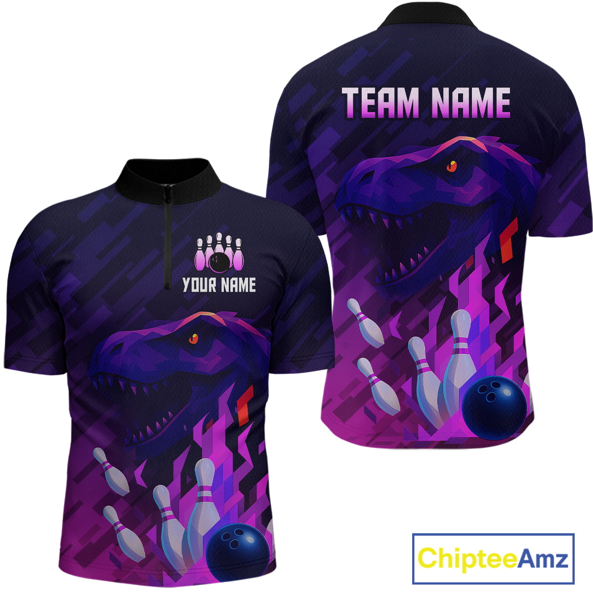 Dinosaur Purple Bowling Shirts for Men Women Custom Team Bowling Jerseys for Bowlers MBL133
