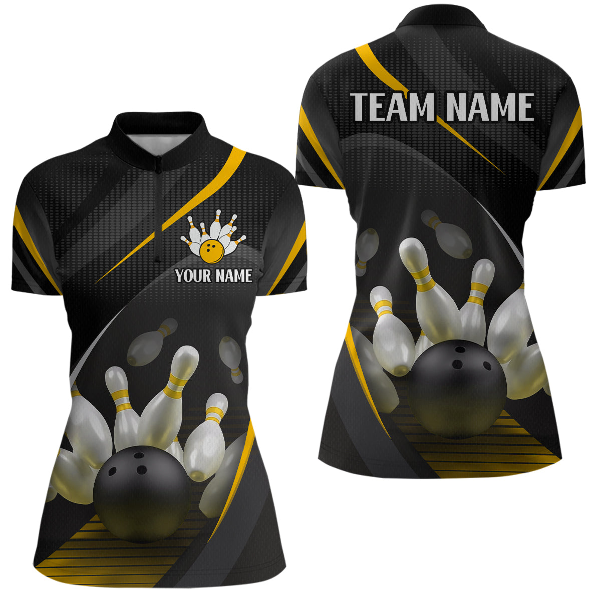 Yellow Bowling Shirts for Men Women Team Custom Bowling Polo & Quarter Zip Shirt MBL71