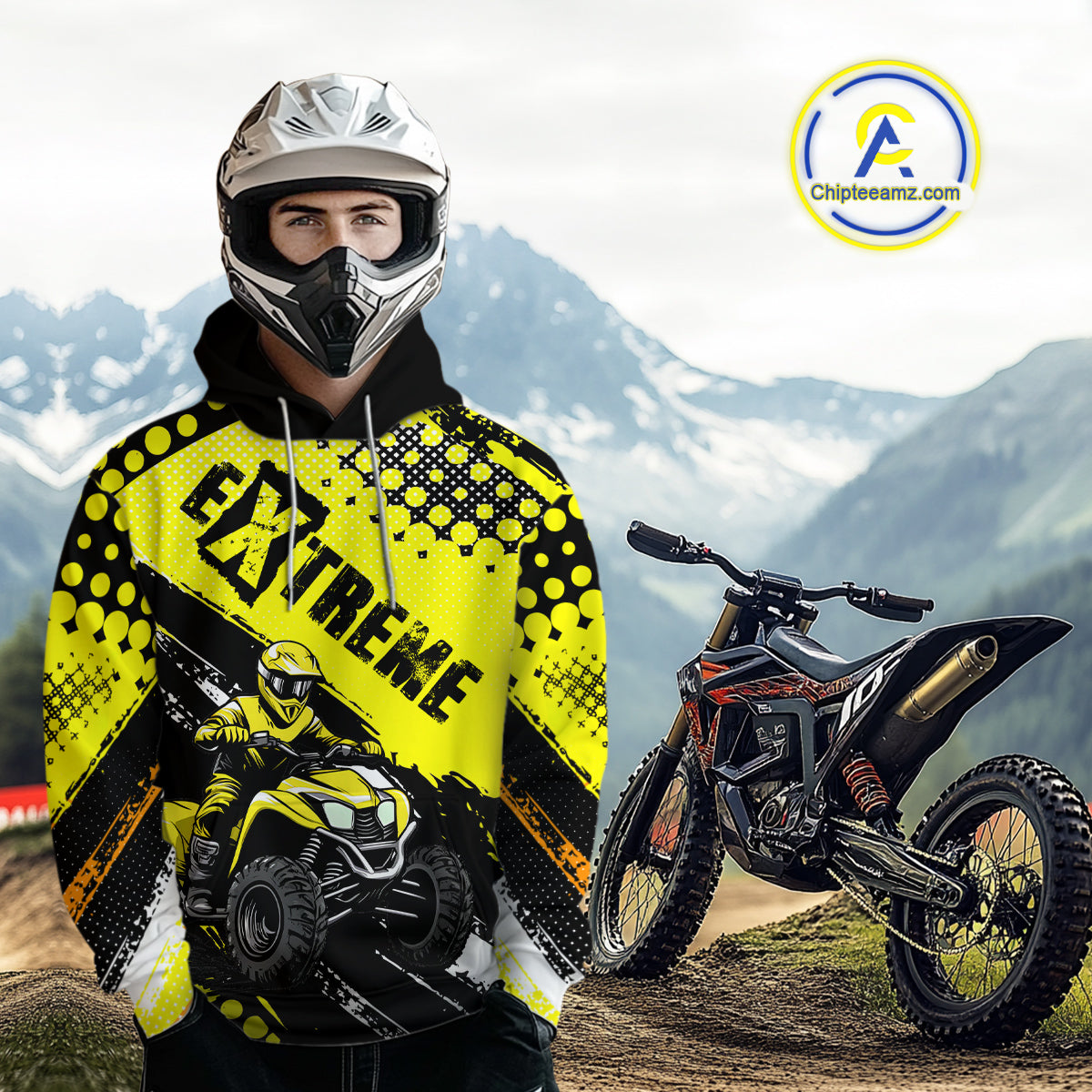 Custom Yellow ATV Motocross Hoodie for Men Women Quad Shirt ATV Riding Hoodie MHATV20
