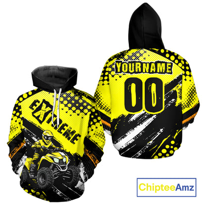 Custom Yellow ATV Motocross Hoodie for Men Women Quad Shirt ATV Riding Hoodie MHATV20