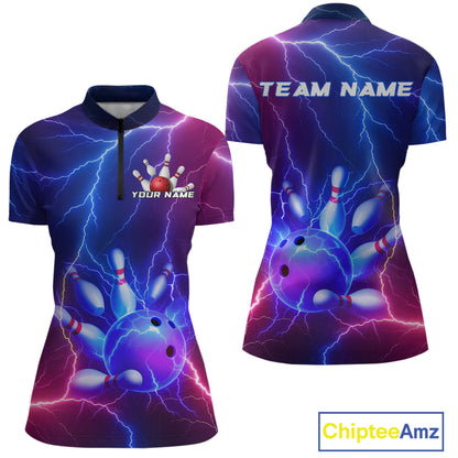 Purple Lightning Bowling Shirts for Men Women Custom Team Bowling Jerseys MBL155