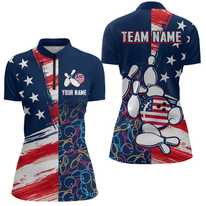 American Flag Bowling Shirts Patriotic Bowling Shirt for Men Women Polo&1/4 Zip Shirt MBL21