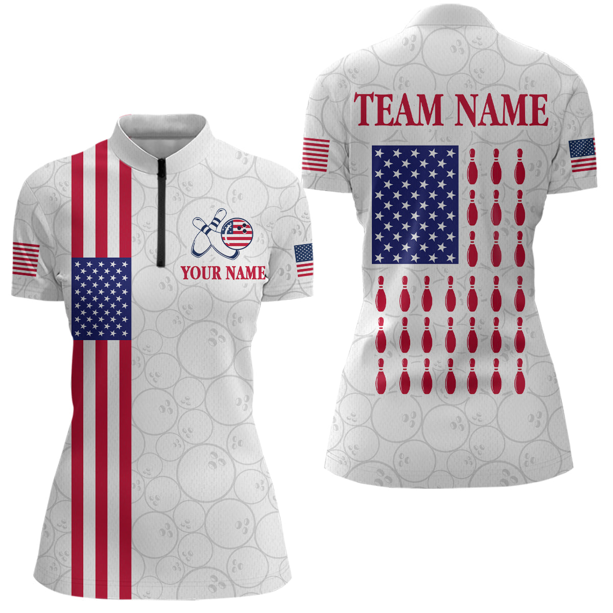 Patriotic Bowling Shirt for Men Women Team Custom White Bowling Polo & 1/4 Zip Shirt MBL23