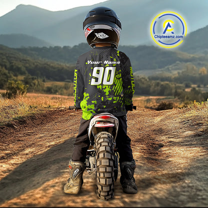 Custom Grunge Motocross Jersey Green Dirt Bike Shirts for Kid Adult Off Road Jersey XM390