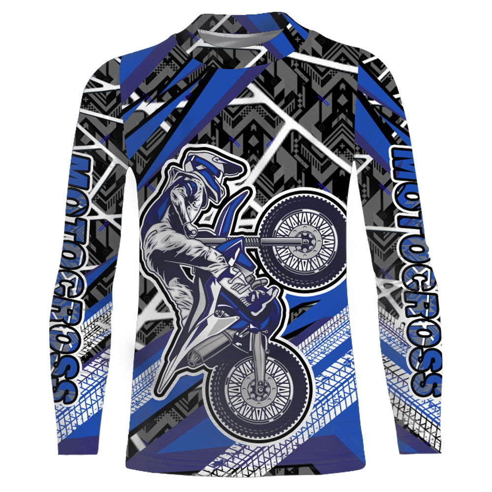 Motocross Jersey Blue UPF30+ Youth Adult Racing Dirt Bike Shirt Off-Road Long Sleeves XM116