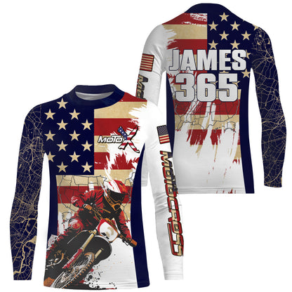 Motocross Racing Jersey UPF30+ American Flag Dirt Bike Shirt Kid Men Women Map US Patriotic XM102