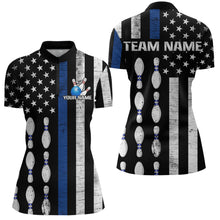 Load image into Gallery viewer, Custom Blue Bowling Shirts for Men Women Team Patriotic Bowling Polo &amp; 1/4 Zip Shirt MBL39