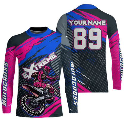 Extreme Motocross Jersey UPF30+ Pink Blue Dirt Bike Racing Biker Girls Motorcycle Shirt XM113
