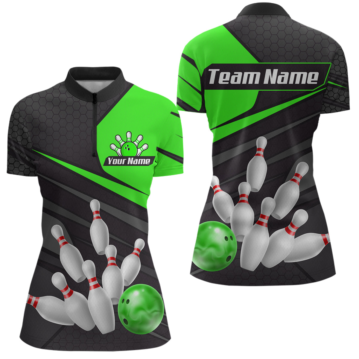 Green Bowling Shirt for Men&Women Team Bowling Jersey Colorful Bowling Polo & 1/4 Zip MBL49