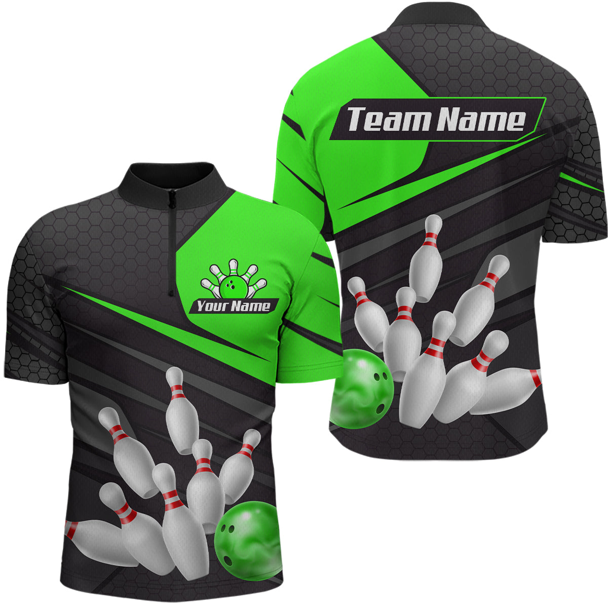 Green Bowling Shirt for Men&Women Team Bowling Jersey Colorful Bowling Polo & 1/4 Zip MBL49