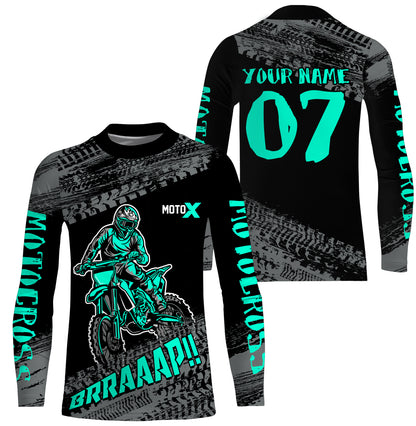 Motocross Jersey Kid Men Dirt Bike Racing Shirt Upf30+ Off-road Motorcycle Jersey Turquoise XM202