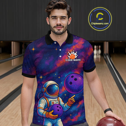 Astronaut Bowling Shirts for Women Men Team Custom Galaxy Bowling Polo and 1/4 Zip MBL172