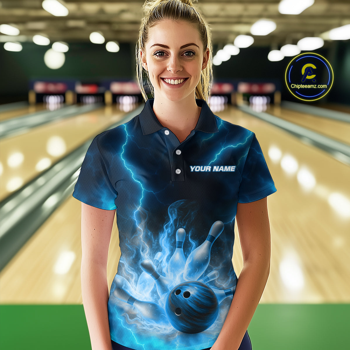 Lightning Blue Bowling Shirts for Women Men Custom Team Bowling Polo & Quarter Zip MBL131