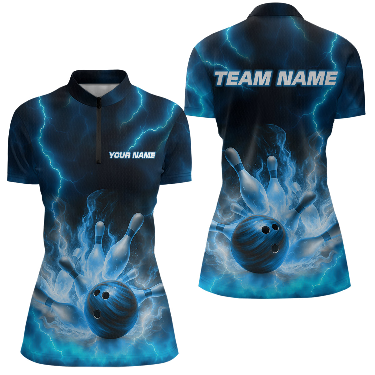 Lightning Blue Bowling Shirts for Women Men Custom Team Bowling Polo & Quarter Zip MBL131