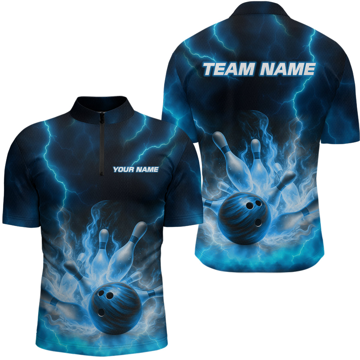 Lightning Blue Bowling Shirts for Women Men Custom Team Bowling Polo & Quarter Zip MBL131