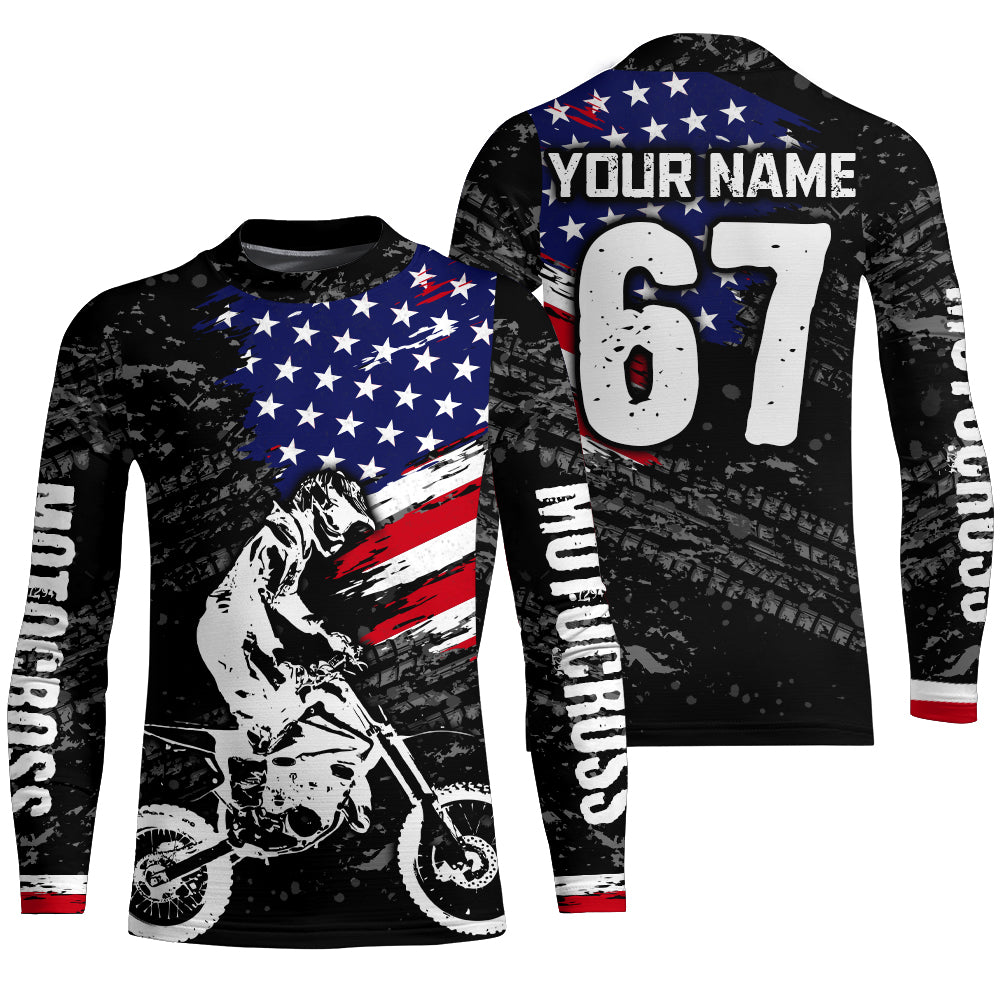 American Flag Motocross Jersey UPF30+ Patriotic Dirt Bike Racing Shirt Adult Youth Off-road XM121