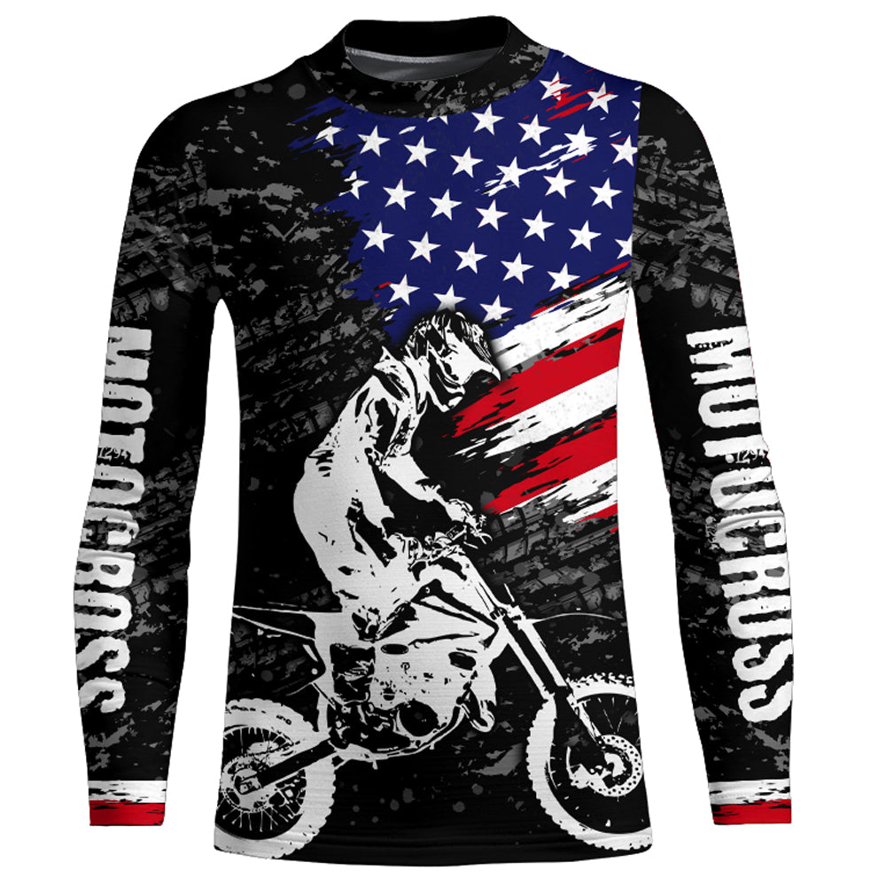 American Flag Motocross Jersey UPF30+ Patriotic Dirt Bike Racing Shirt Adult Youth Off-road XM121