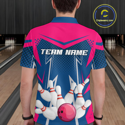 Pink&Blue Bowling Shirts for Men Women Team Personalized Bowling Polo and Quarter Zip MBL112