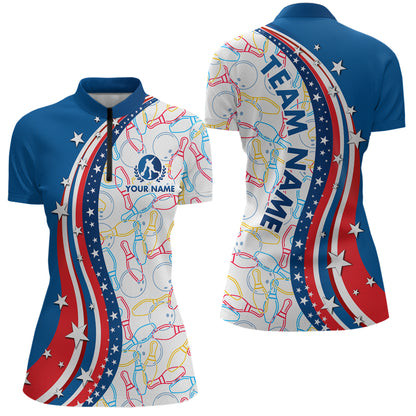 Patriotic Bowling Shirt for Men Women Team Custom Bowling Polo Shirt & 1/4 Zip Shirts MBL22