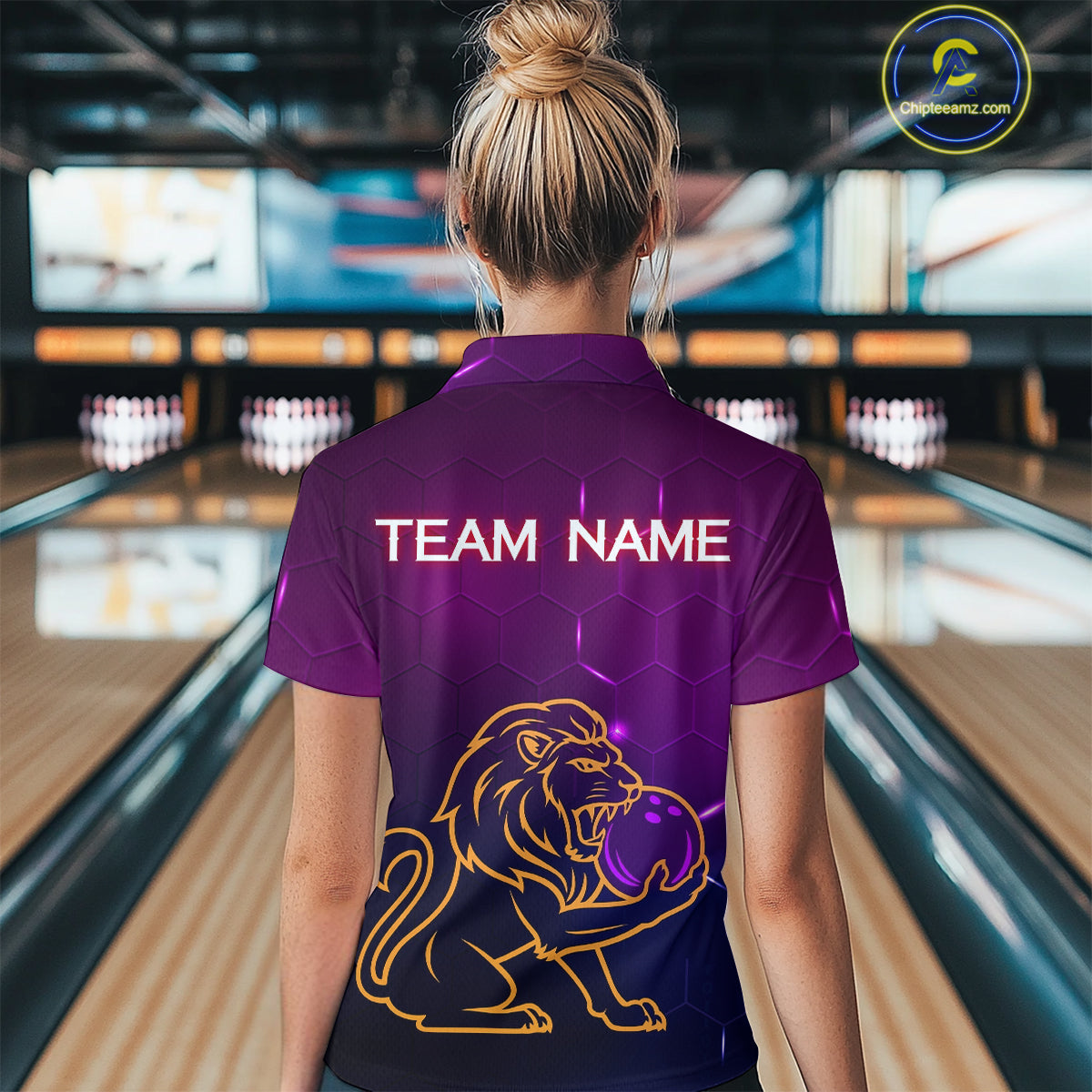 Neon Purple Lion Bowling Shirts for Men Women Team Bowling Jerseys Polo and Zip Shirt MBL165