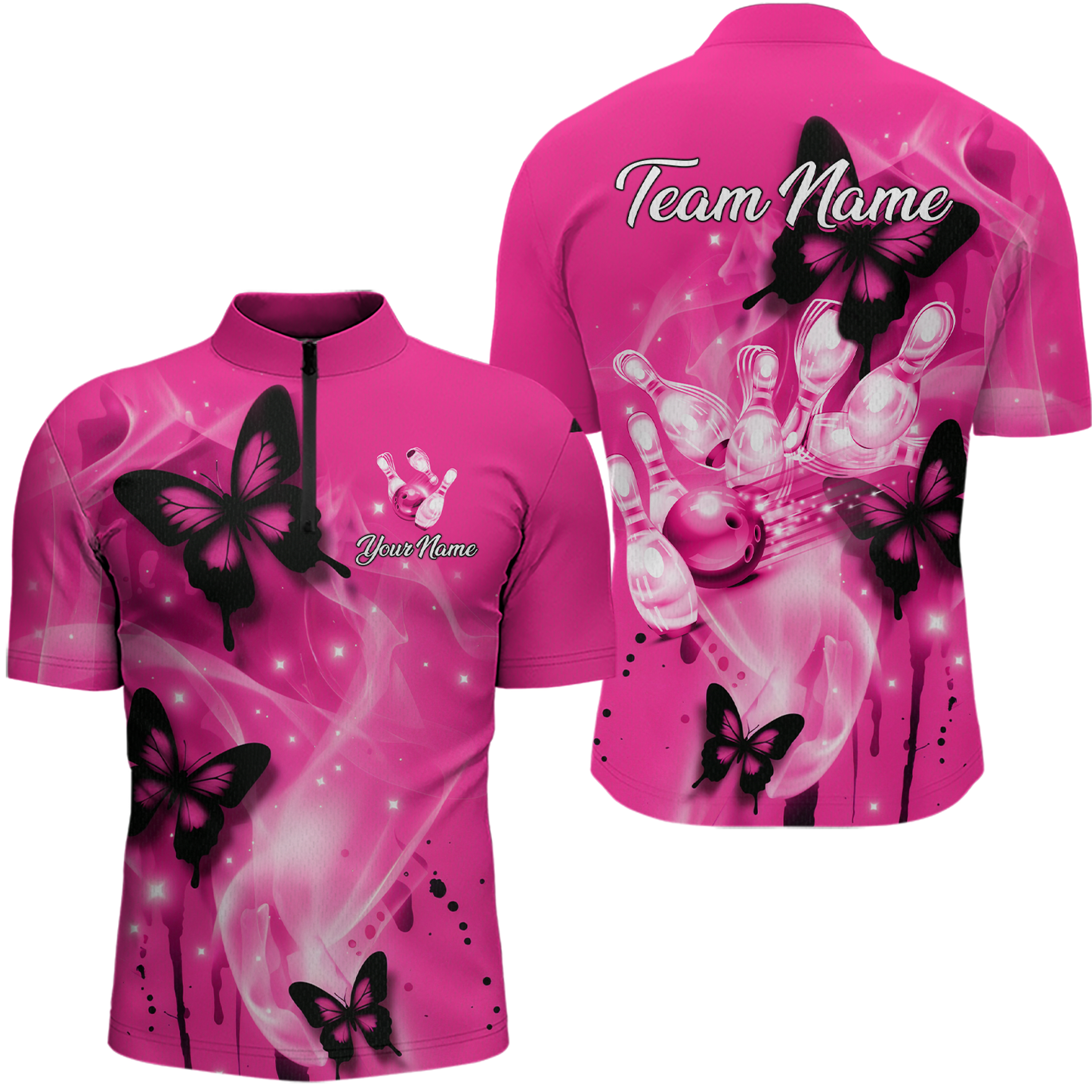 Custom Pink Butterflies Bowling Shirts for Men Women Team MBL120
