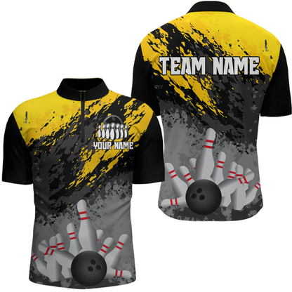 Custom Yellow Bowling Shirt forMen Women Team Bowling Jersey Bowling Polo & 1/4 Zip Shirt MBL40