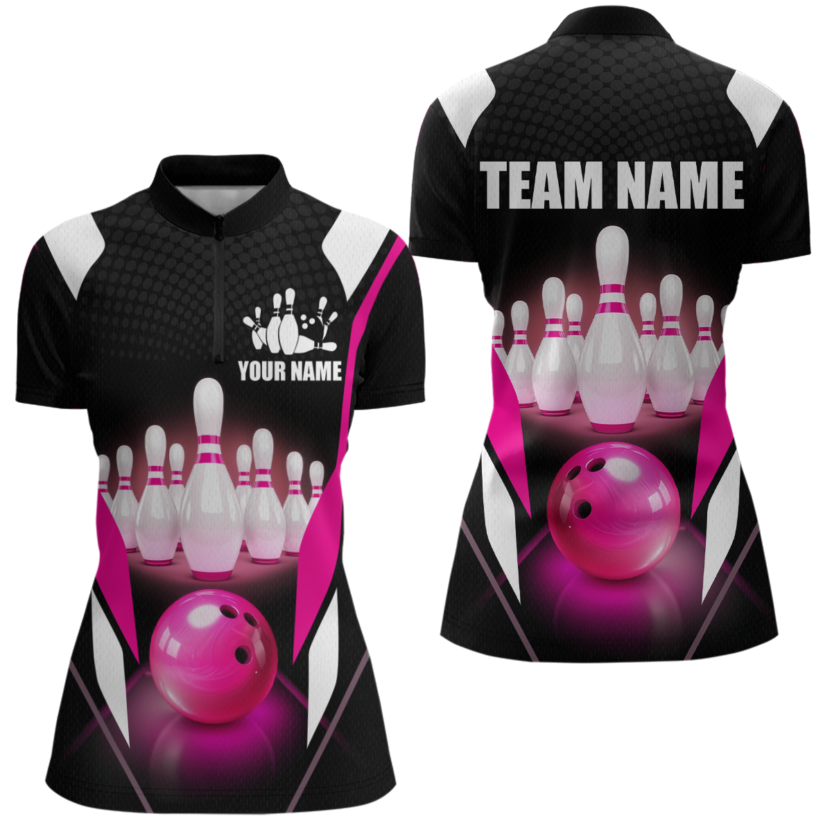 Pink Bowling Shirt for Men and Women Bowling Jersey with Team Bowling Polo & 1/4 Zip MBL42