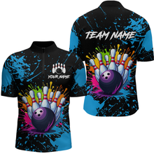 Load image into Gallery viewer, Custom Blue Watercolor Bowling Shirts for Men Women Team Funny Bowling Jersey MBL45