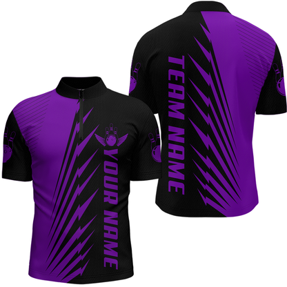 Custom Purple Bowling Shirts for Men Women Team Bowling Polo & 1/4 Zip Shirt MBL48
