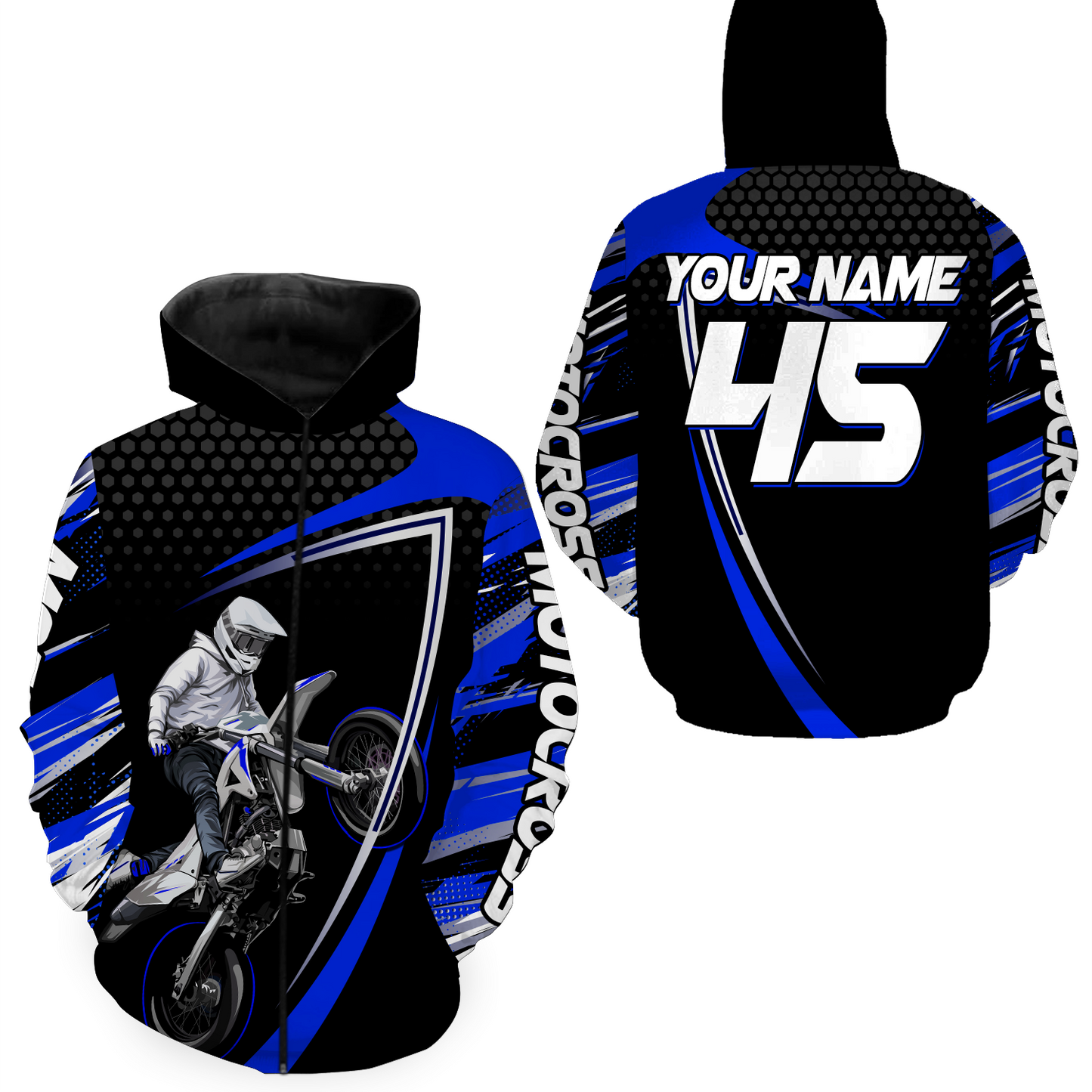 Blue Motocross Racing Hoodie Jersey For Men Women Motorcycle Dirt Bike Hoodie Zip MH124