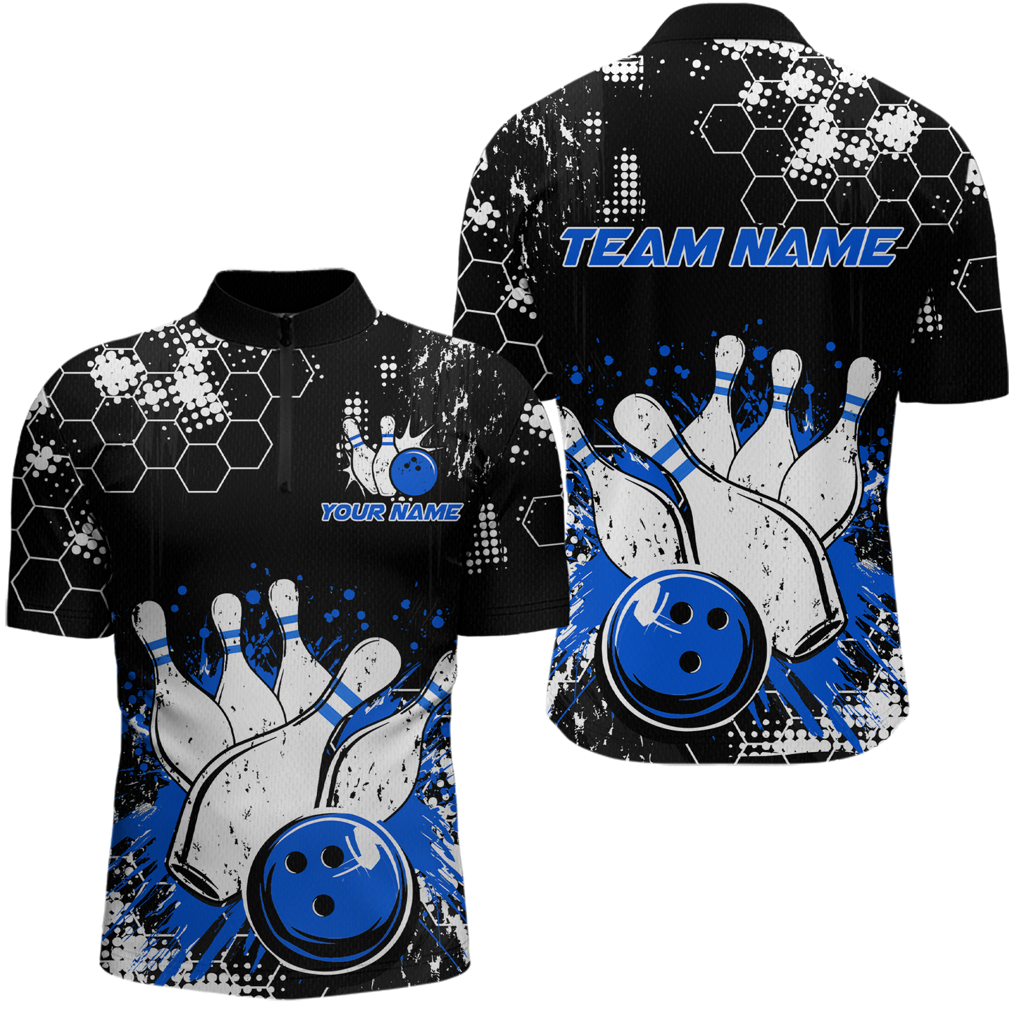 Blue Watercolor Bowling Shirts Men Women Team Custom Bowling Polo & 1/4 Zip Shirt MBL60