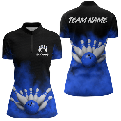 Blue Smoke Bowling Shirts for Men Women Team Personalized Bowling Polo and Quarter Zip MBL130