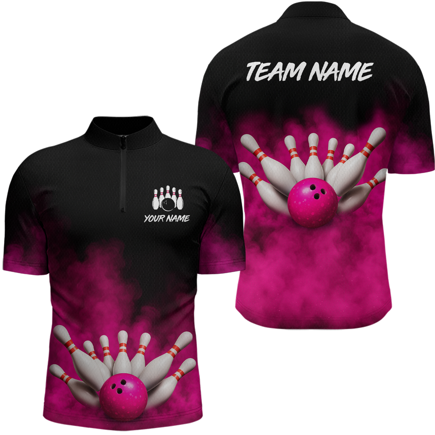 Pink Smoke Bowling Shirts for Men Women Team Personalized Bowling Polo and Quarter Zip MBL130
