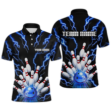 Load image into Gallery viewer, Thunder Lightning Blue Bowling Shirt Custom Bowling Jersey for Men Women Team MBL66
