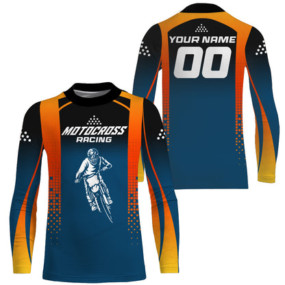 Custom Motocross Racing Jersey Youth Men Women UPF30+ Dirt Bike Shirt Orange Blue MX Off-Road XM46