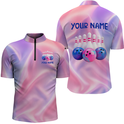 Custom Pink Bowling Shirts for Men Women Team Bowling Polo & Quarter Zip Shirts MBL114