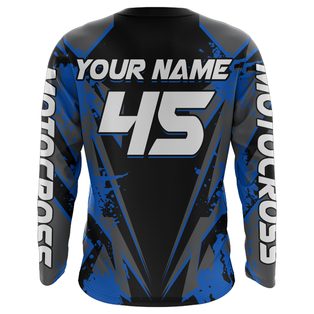 Blue Motocross Racing Jersey Youth UPF30+ Dirt Bike Shirt Off-Road Kid Men Long Sleeves XM152