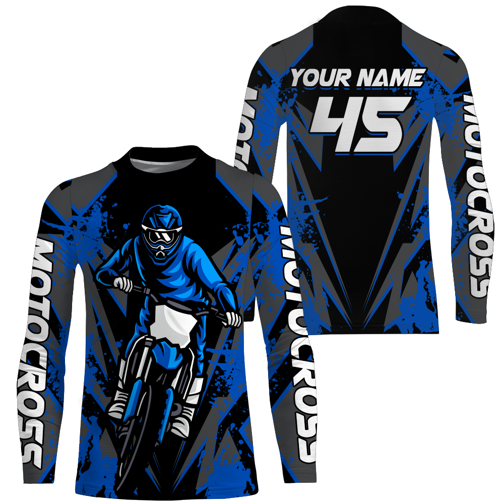 Blue Motocross Racing Jersey Youth UPF30+ Dirt Bike Shirt Off-Road Kid Men Long Sleeves XM152